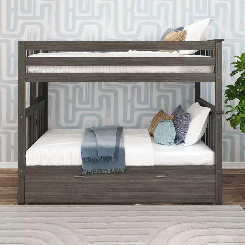 Letto a castello Twin-Over-Twin con rotelle e scala laterale, argilla/bianco, 3 posti letto