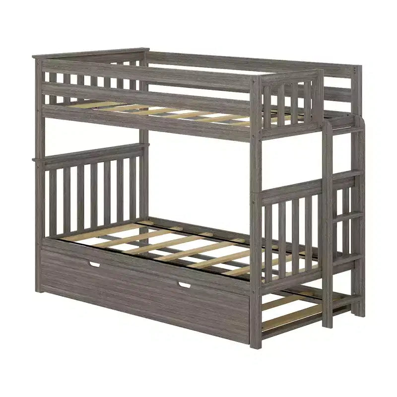 Letto a castello Twin-Over-Twin con rotelle e scala laterale, argilla/bianco, 3 posti letto