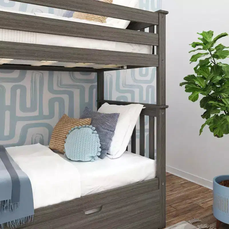 Letto a castello Twin-Over-Twin con rotelle e scala laterale, argilla/bianco, 3 posti letto