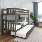 Letto a castello Twin-Over-Twin con rotelle e scala laterale, argilla/bianco, 3 posti letto