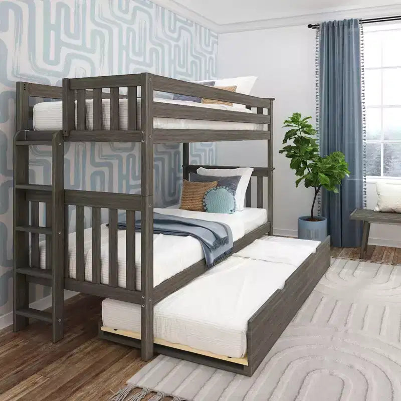 Letto a castello Twin-Over-Twin con rotelle e scala laterale, argilla/bianco, 3 posti letto