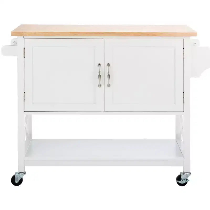 Kesler 2 Door 1 Shelf Kitchen Cart - KCH8705 - White/Natural - Safavieh