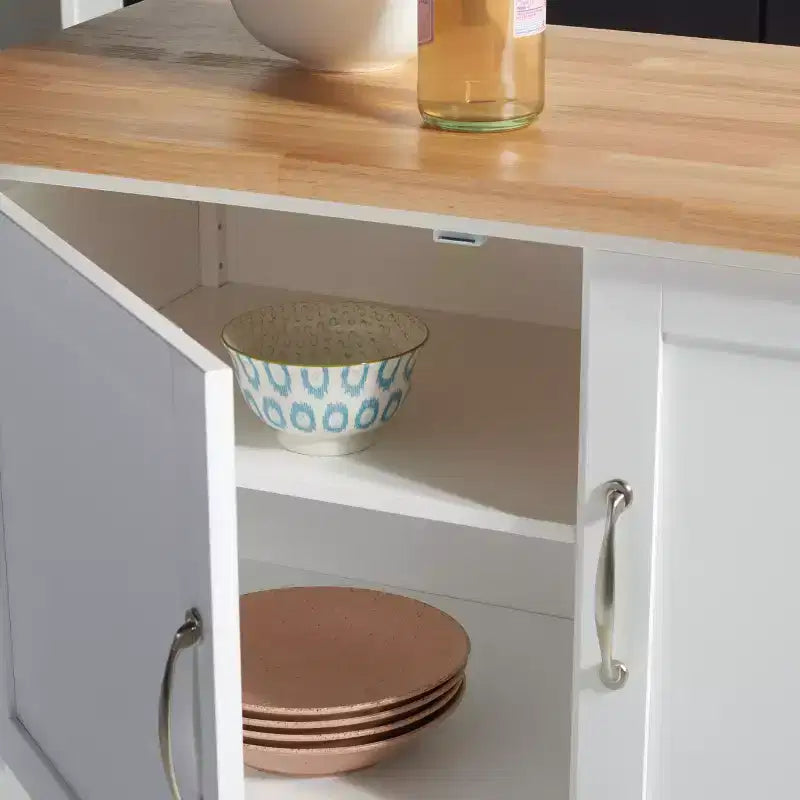 Carrello da Cucina Bianco e Naturale a 2 Ante e 1 Ripiano con Ruote Bloccabili – Montaggio da 1 Persona
