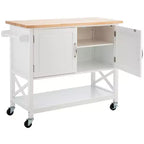 Carrello da Cucina Bianco e Naturale a 2 Ante e 1 Ripiano con Ruote Bloccabili – Montaggio da 1 Persona
