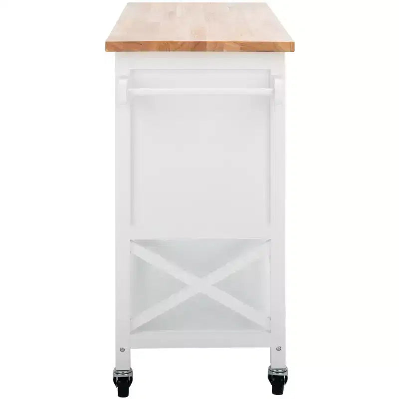Carrello da Cucina Bianco e Naturale a 2 Ante e 1 Ripiano con Ruote Bloccabili – Montaggio da 1 Persona