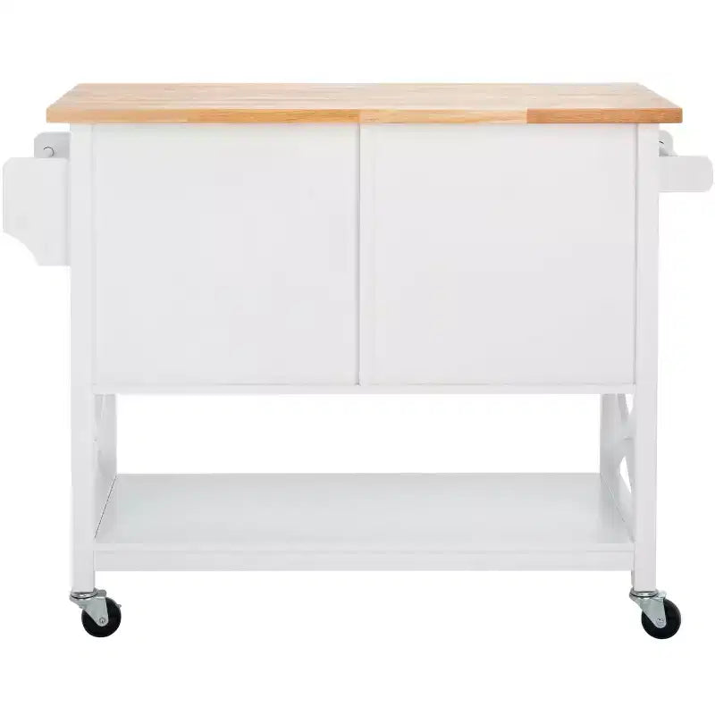 Carrello da Cucina Bianco e Naturale a 2 Ante e 1 Ripiano con Ruote Bloccabili – Montaggio da 1 Persona
