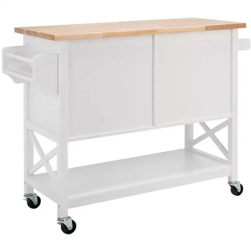 Carrello da Cucina Bianco e Naturale a 2 Ante e 1 Ripiano con Ruote Bloccabili – Montaggio da 1 Persona
