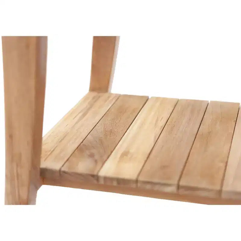 Panca da doccia in legno di teak con mensola, rettangolare a doghe, marrone naturale, 1 persona