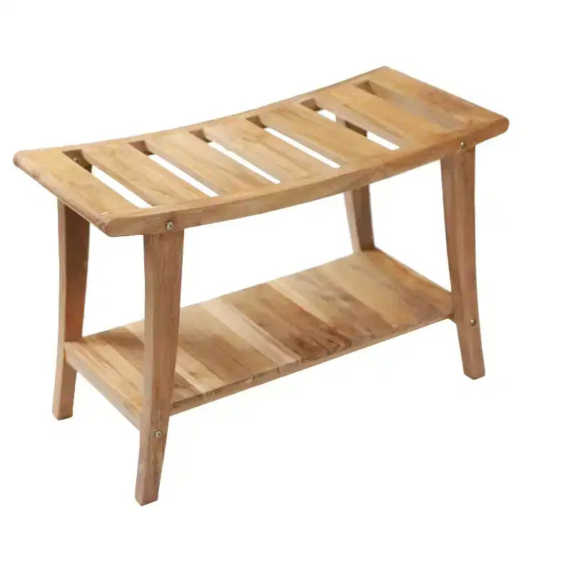 Panca da doccia in legno di teak con mensola, rettangolare a doghe, marrone naturale, 1 persona