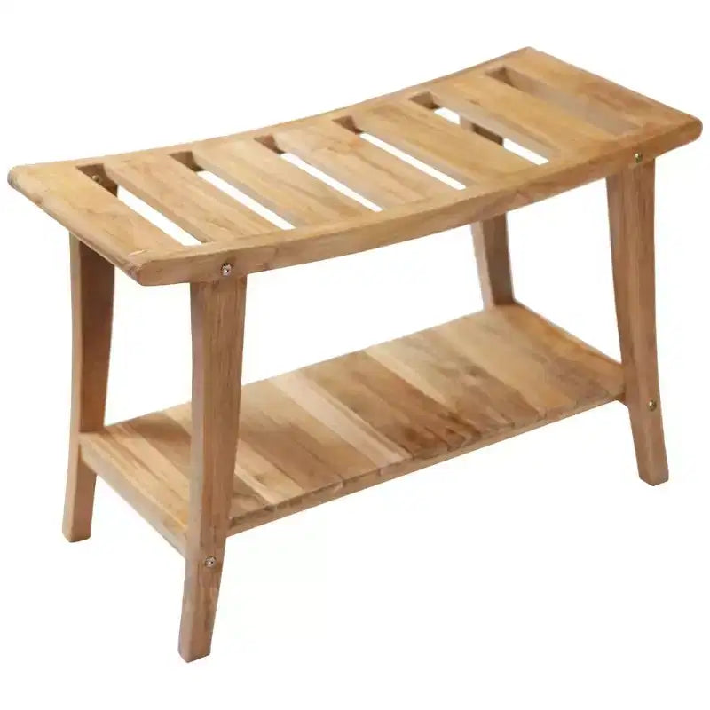 Panca da doccia in legno di teak con mensola, rettangolare a doghe, marrone naturale, 1 persona