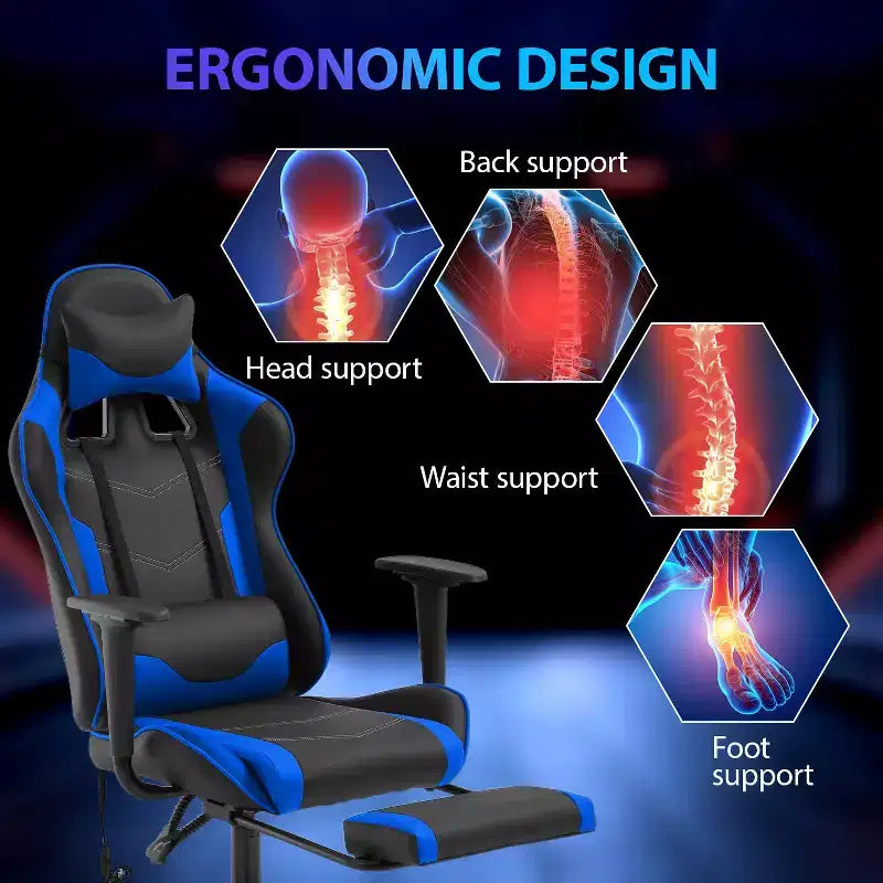 Sedia da Gaming Racing, Nera/Blu/Mimetica/Grigia/Rosa/Rossa/Bianca, Monoposto, Girevole