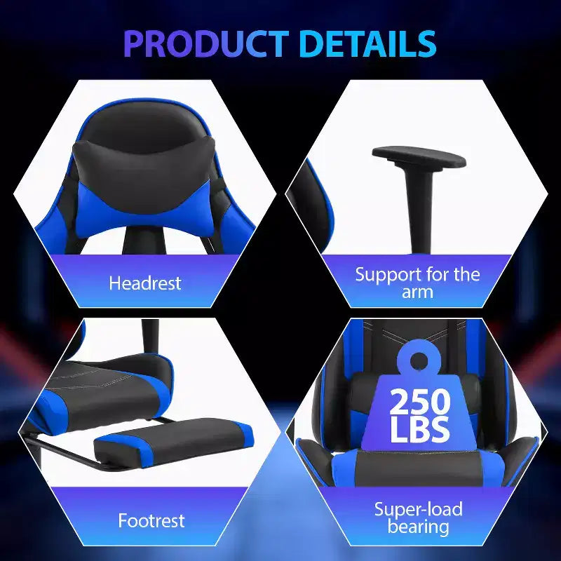 Sedia da Gaming Racing, Nera/Blu/Mimetica/Grigia/Rosa/Rossa/Bianca, Monoposto, Girevole