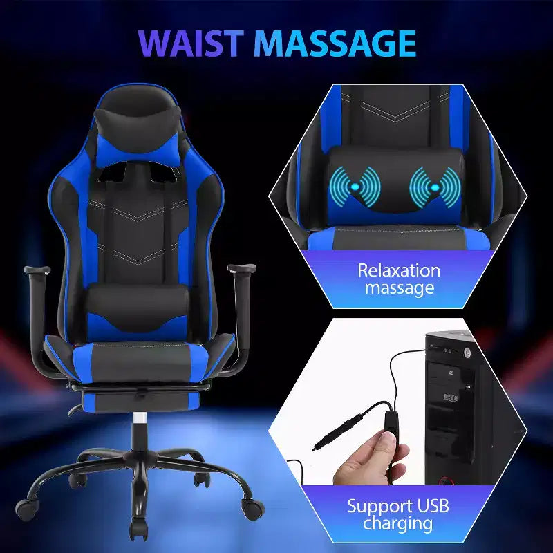 Sedia da Gaming Racing, Nera/Blu/Mimetica/Grigia/Rosa/Rossa/Bianca, Monoposto, Girevole