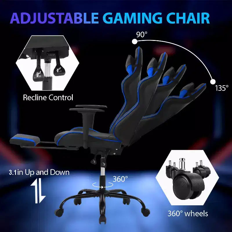 Sedia da Gaming Racing, Nera/Blu/Mimetica/Grigia/Rosa/Rossa/Bianca, Monoposto, Girevole