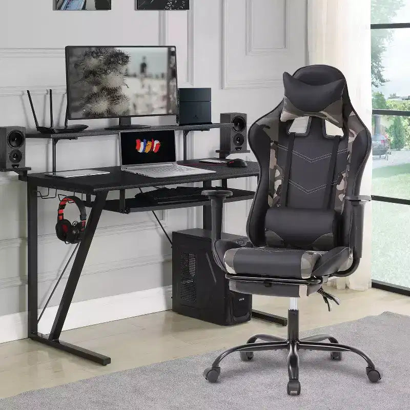 Sedia da Gaming Racing, Nera/Blu/Mimetica/Grigia/Rosa/Rossa/Bianca, Monoposto, Girevole