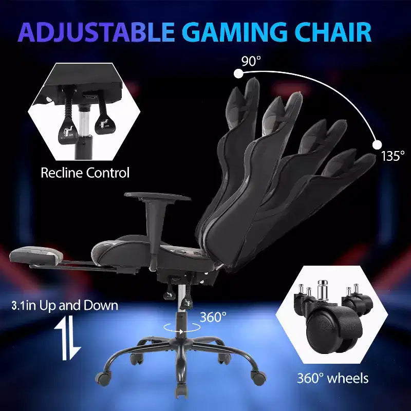 Sedia da Gaming Racing, Nera/Blu/Mimetica/Grigia/Rosa/Rossa/Bianca, Monoposto, Girevole