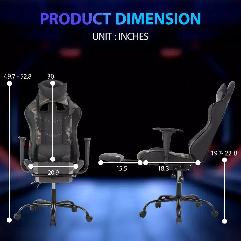 Sedia da Gaming Racing, Nera/Blu/Mimetica/Grigia/Rosa/Rossa/Bianca, Monoposto, Girevole