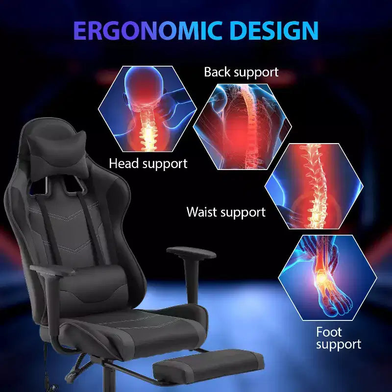 Sedia da Gaming Racing, Nera/Blu/Mimetica/Grigia/Rosa/Rossa/Bianca, Monoposto, Girevole