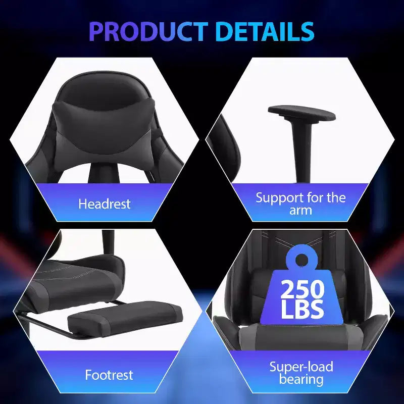 Sedia da Gaming Racing, Nera/Blu/Mimetica/Grigia/Rosa/Rossa/Bianca, Monoposto, Girevole