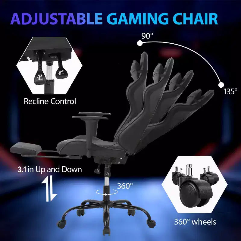 Sedia da Gaming Racing, Nera/Blu/Mimetica/Grigia/Rosa/Rossa/Bianca, Monoposto, Girevole