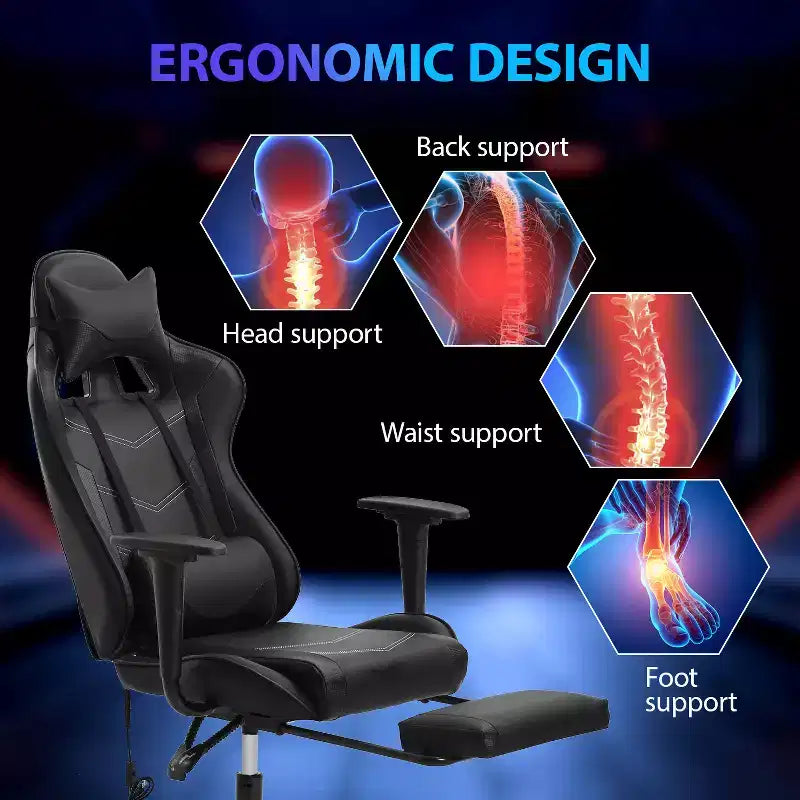 Sedia da Gaming Racing, Nera/Blu/Mimetica/Grigia/Rosa/Rossa/Bianca, Monoposto, Girevole