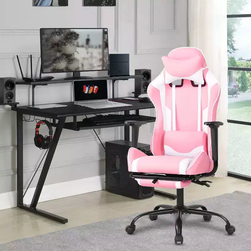 Sedia da Gaming Racing, Nera/Blu/Mimetica/Grigia/Rosa/Rossa/Bianca, Monoposto, Girevole