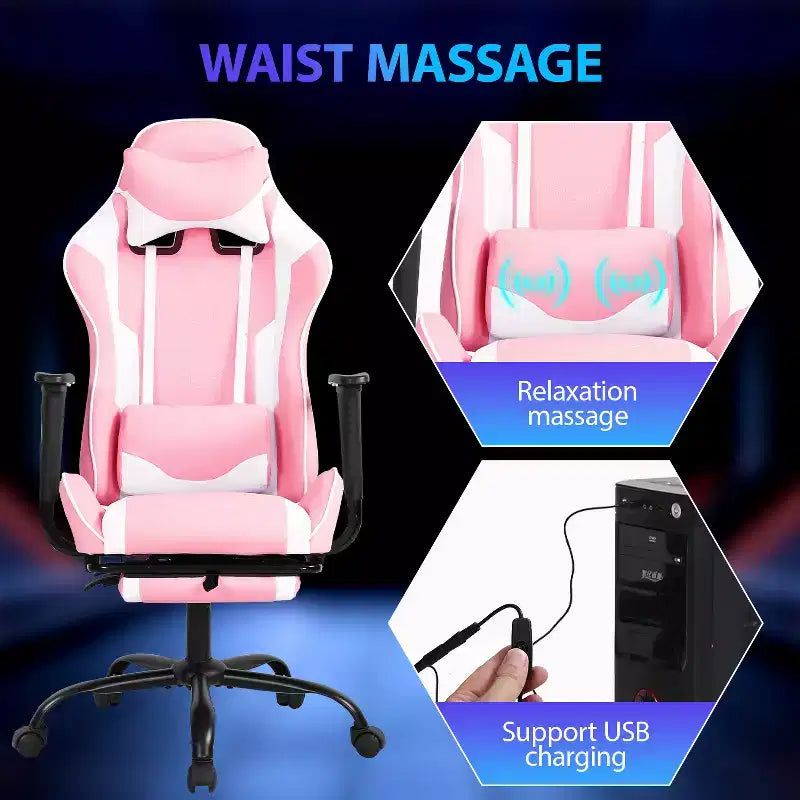 Sedia da Gaming Racing, Nera/Blu/Mimetica/Grigia/Rosa/Rossa/Bianca, Monoposto, Girevole