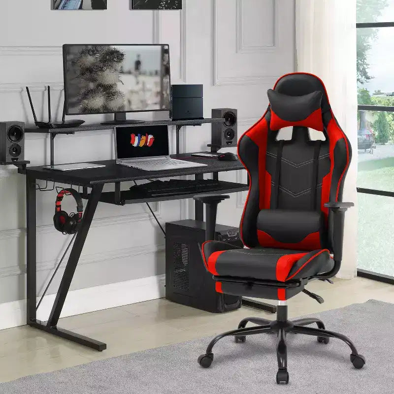 Sedia da Gaming Racing, Nera/Blu/Mimetica/Grigia/Rosa/Rossa/Bianca, Monoposto, Girevole