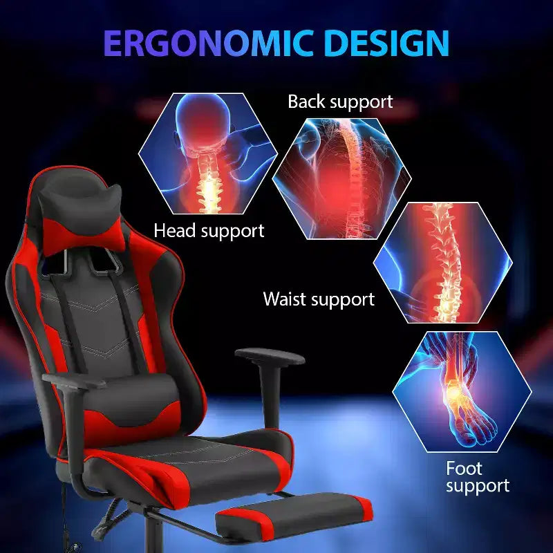 Sedia da Gaming Racing, Nera/Blu/Mimetica/Grigia/Rosa/Rossa/Bianca, Monoposto, Girevole