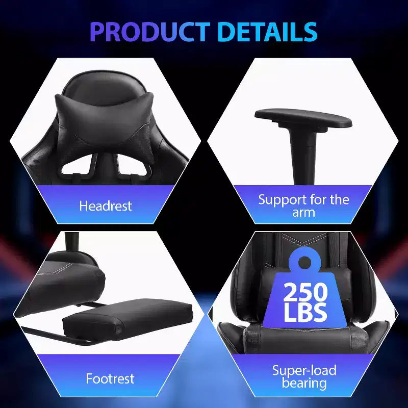 Sedia da Gaming Racing, Nera/Blu/Mimetica/Grigia/Rosa/Rossa/Bianca, Monoposto, Girevole