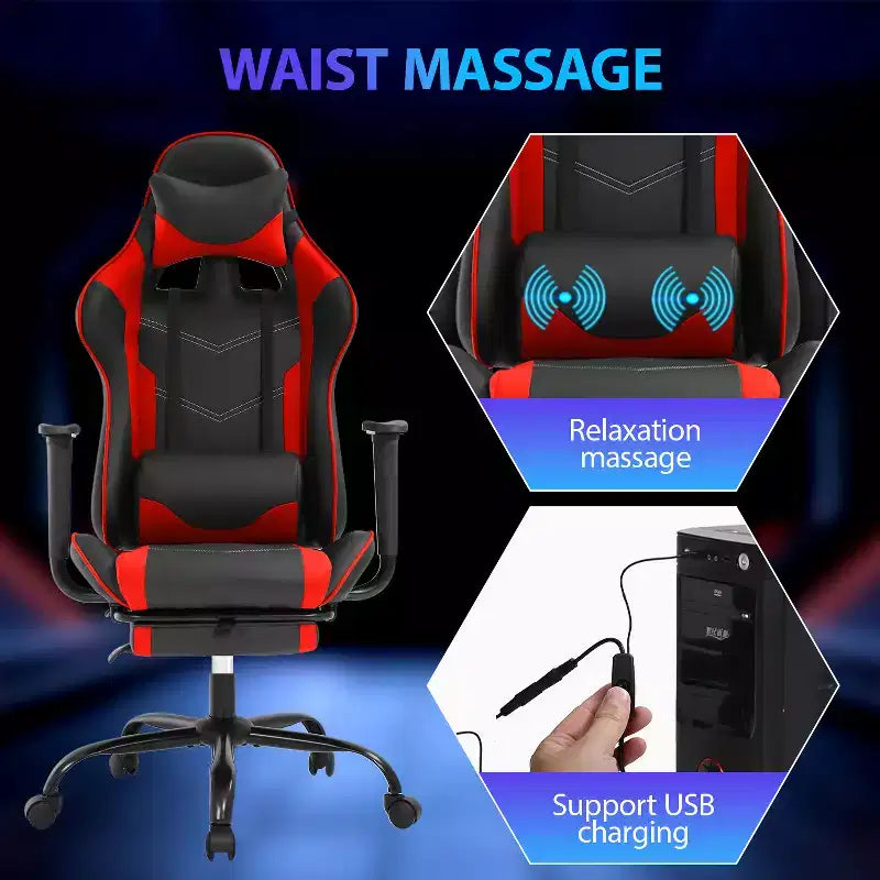 Sedia da Gaming Racing, Nera/Blu/Mimetica/Grigia/Rosa/Rossa/Bianca, Monoposto, Girevole