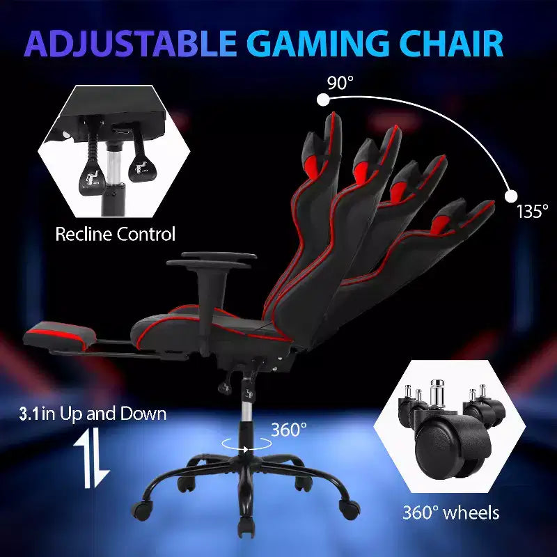 Sedia da Gaming Racing, Nera/Blu/Mimetica/Grigia/Rosa/Rossa/Bianca, Monoposto, Girevole