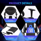 Sedia da Gaming Racing, Nera/Blu/Mimetica/Grigia/Rosa/Rossa/Bianca, Monoposto, Girevole