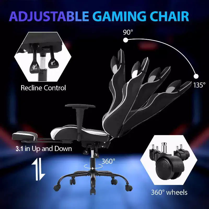 Sedia da Gaming Racing, Nera/Blu/Mimetica/Grigia/Rosa/Rossa/Bianca, Monoposto, Girevole