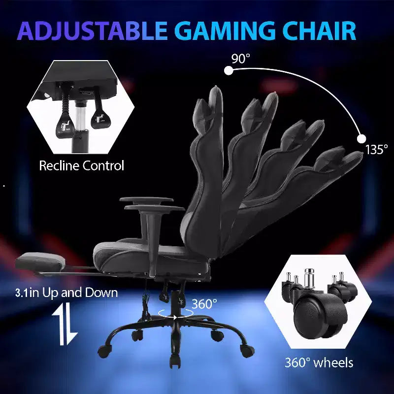Sedia da Gaming Racing, Nera/Blu/Mimetica/Grigia/Rosa/Rossa/Bianca, Monoposto, Girevole
