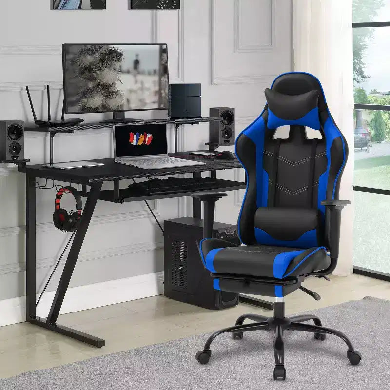 Sedia da Gaming Racing, Nera/Blu/Mimetica/Grigia/Rosa/Rossa/Bianca, Monoposto, Girevole