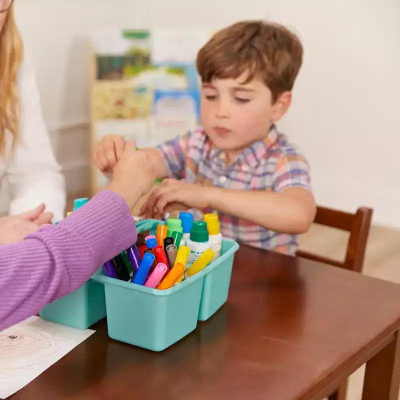 Tavolino da attività in legno quadrato per bambini (1 bambino) - bianco antico / noce scuro / grigio slavato / miele