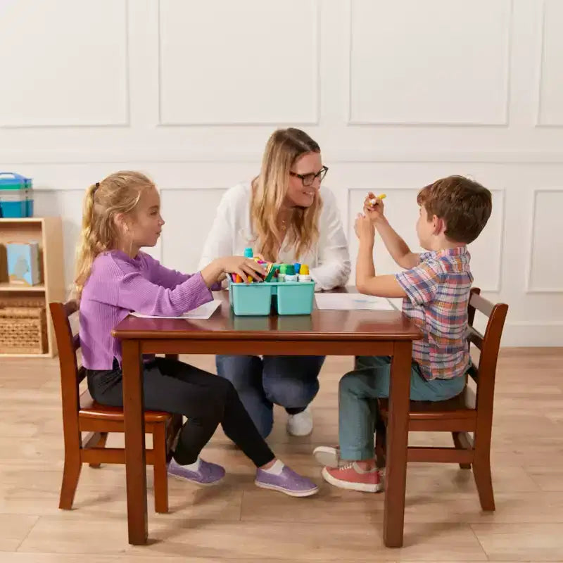 Tavolino da attività in legno quadrato per bambini (1 bambino) - bianco antico / noce scuro / grigio slavato / miele
