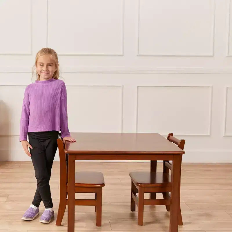 Tavolino da attività in legno quadrato per bambini (1 bambino) - bianco antico / noce scuro / grigio slavato / miele