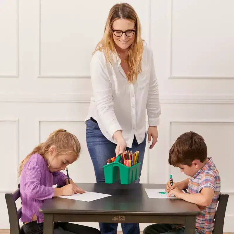 Tavolino da attività in legno quadrato per bambini (1 bambino) - bianco antico / noce scuro / grigio slavato / miele
