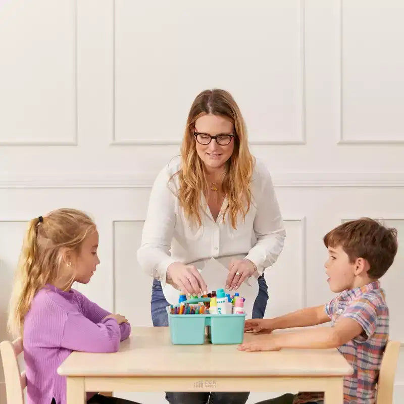 Tavolino da attività in legno quadrato per bambini (1 bambino) - bianco antico / noce scuro / grigio slavato / miele