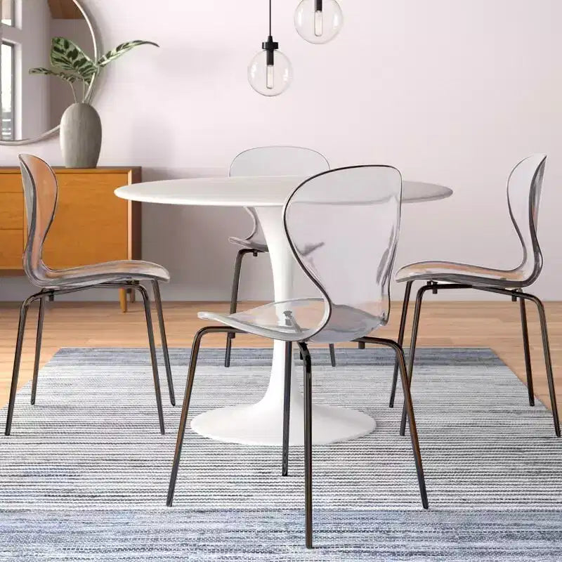 Sedia da pranzo impilabile in acrilico trasparente, schienale curvo, gambe in acciaio nero, set da 2 pezzi