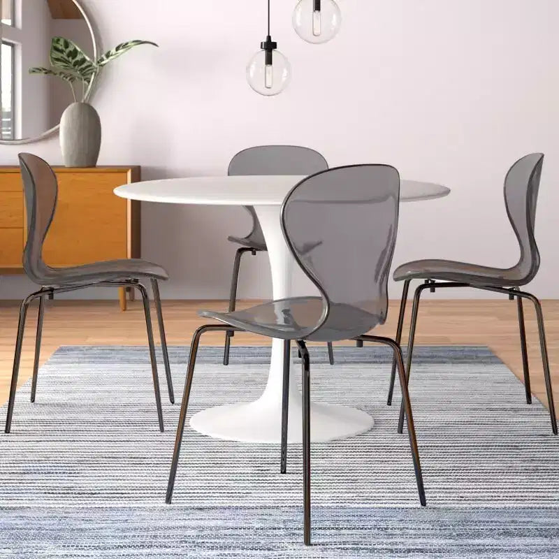 Sedia da pranzo impilabile in acrilico trasparente, schienale curvo, gambe in acciaio nero, set da 2 pezzi