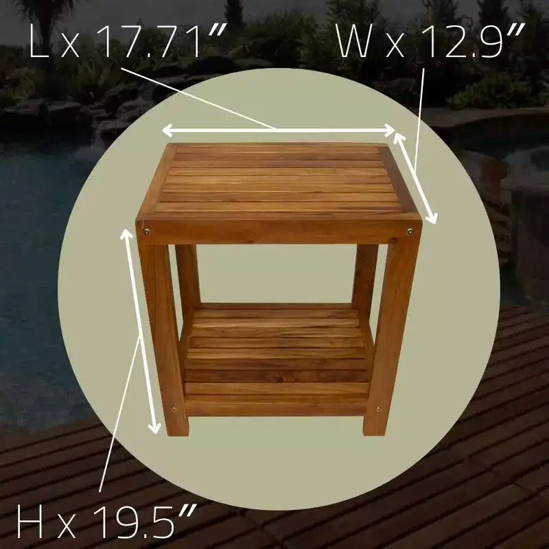 Sgabello da doccia e vasca in legno di teak con mensola, beige/marrone, monoposto