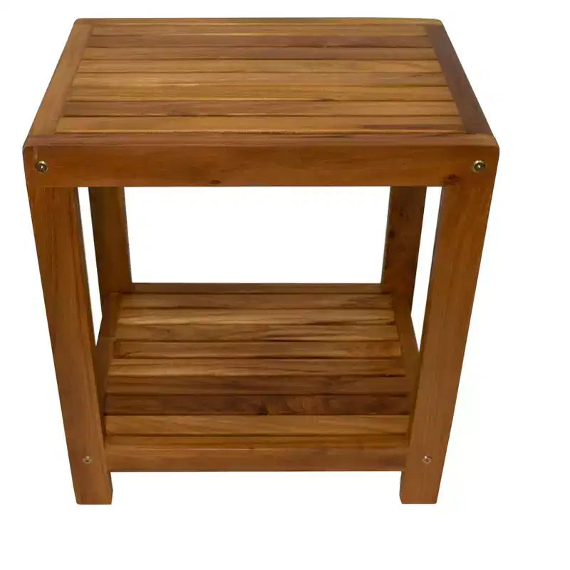 Sgabello da doccia e vasca in legno di teak con mensola, beige/marrone, monoposto