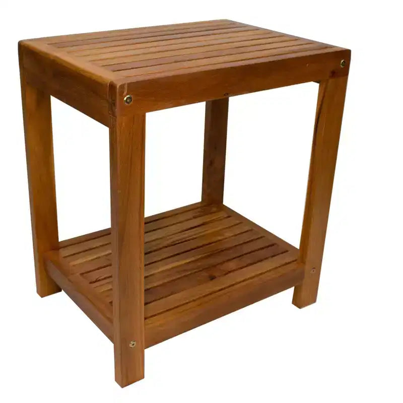 Sgabello da doccia e vasca in legno di teak con mensola, beige/marrone, monoposto