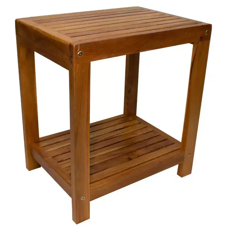 Sgabello da doccia e vasca in legno di teak con mensola, beige/marrone, monoposto