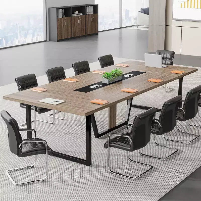 Tavolo per conferenze rettangolare da 8 piedi, Nero/Marrone/Grigio/Bianco, 8-10 posti a sedere