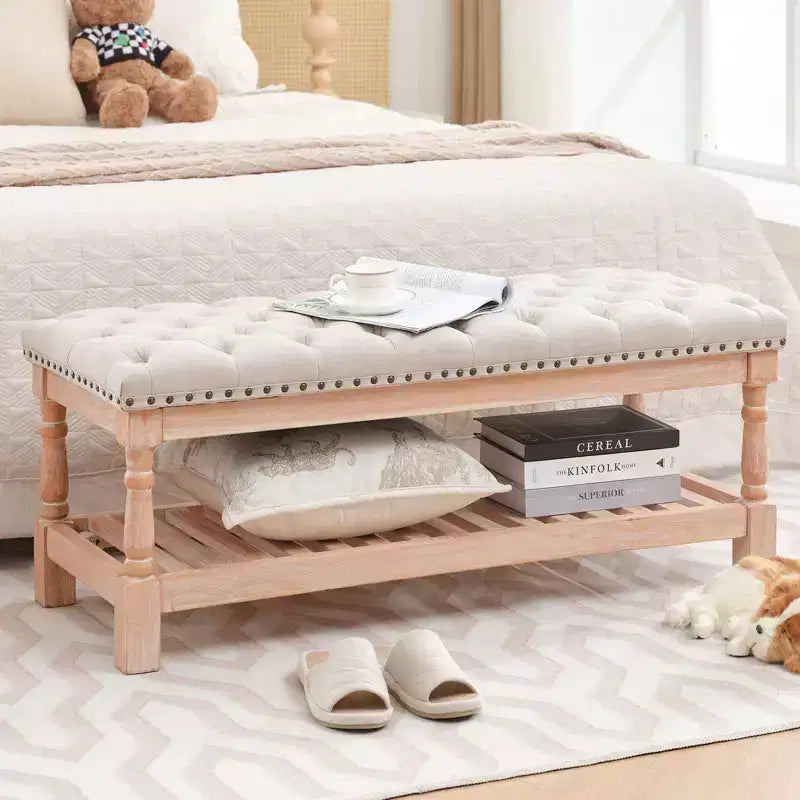 Panca portaoggetti imbottita in velluto a coste beige / grigio scuro / grigio, rettangolare, monoposto