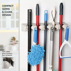 Porta-scope e Mop da Muro Nero / Bianco sporco – Per Casa 1 o 2 Persone, 5 Scomparti e 6 Ganci
